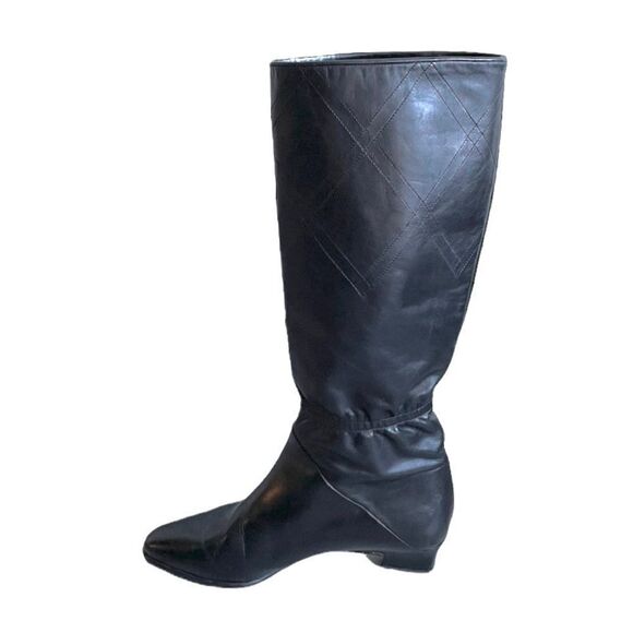 BALLY Black Leather Tall Fall Winter Lined Boots Small Heel Made In Italy 7 - Picture 2 of 14